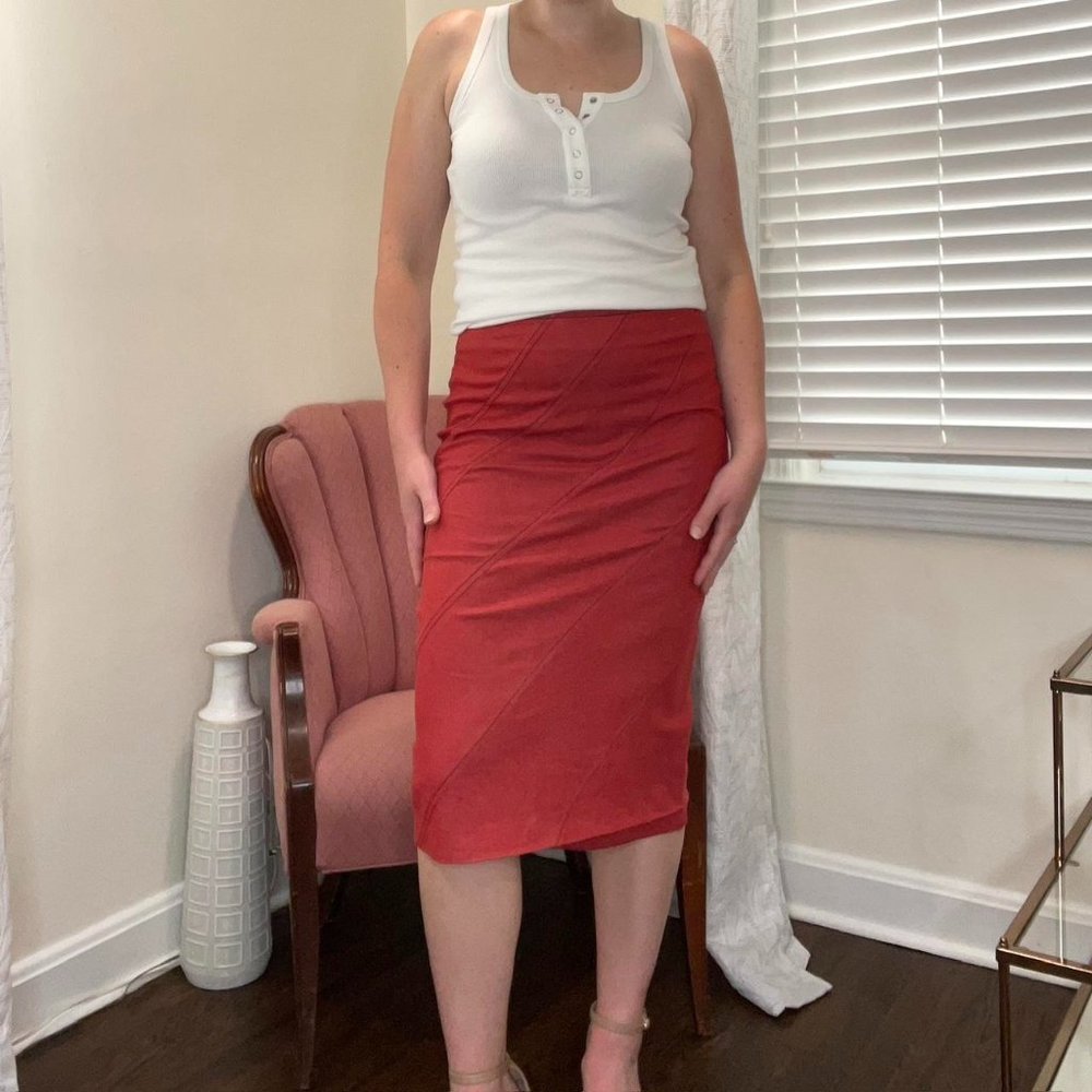 Vintage Red Denim Skirt with Navy Stitching  By Mariella Rosati